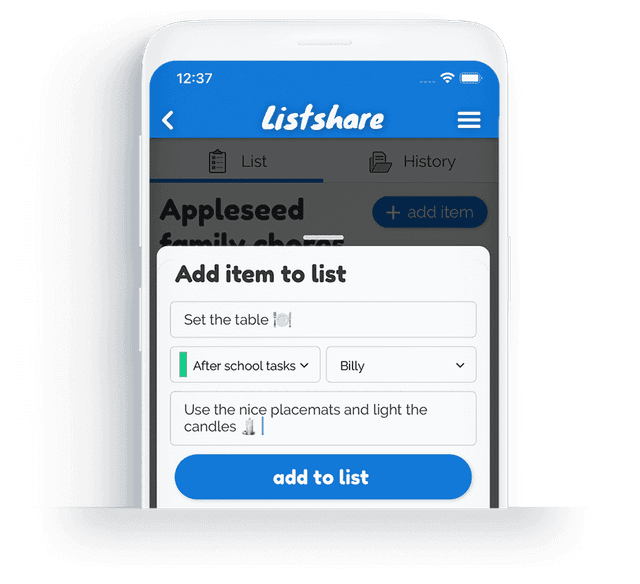 Listshare app on mobile device